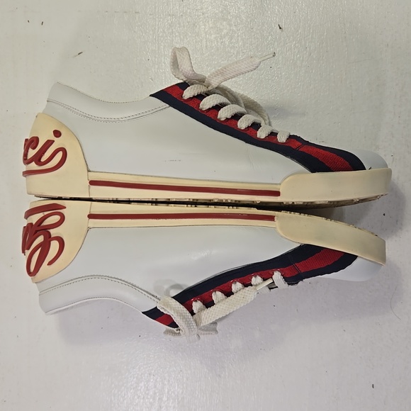 Gucci Boulevard Vintage Stripe White Leather Cursive Logo Women's Sneakers 7 - Picture 7 of 15